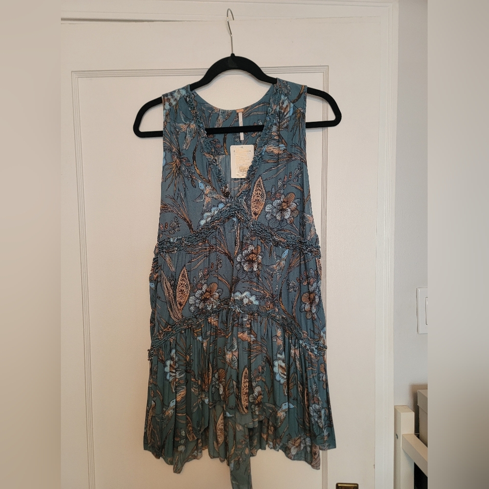 New With Tags Free People Floral Blue Mini Dress Small